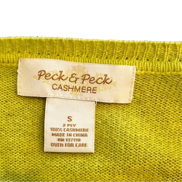 Peck And Peck Cashmere Lime Green 2-Ply Cashmere V Neck Sweater Size Small - Picture 4 of 7